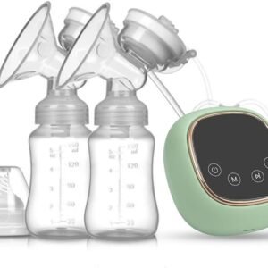 Electric Double Breast Pump with LCD Touch Control, Portable Rechargeable Milk Extractor for Breastfeeding, Adjustable Suction Levels, Quiet Breastfeeding Pump with Two Feeding Bottles