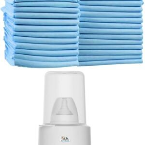 Disposable Baby Changing Mats with Bottle Warmer – 90-Pack Waterproof, Ultra-Soft Diaper Pads (60x45cm) + Fast Electric Milk Warmer with Dual Heating & Glass Lid Ideal for Newborns, Travel & Home.